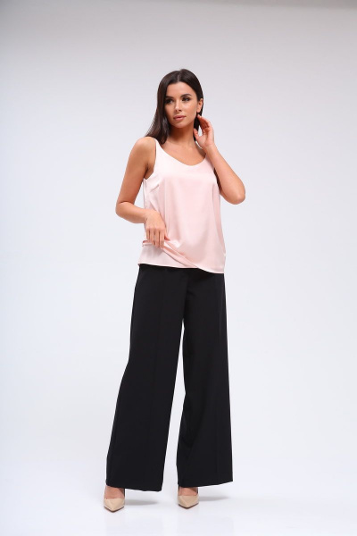 Демисезонная блузка с воланами и отделкой из вискозы и шелка Lady Line 500 розовая_пудра - фото 1