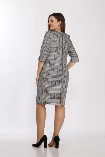 Платье полуприлегающее с накладными карманами и разрезами Lady Style Classic 432/7 клетка_серый - фото 3