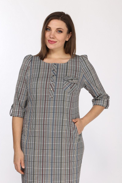 Платье полуприлегающее с накладными карманами и разрезами Lady Style Classic 432/7 клетка_серый - фото 2