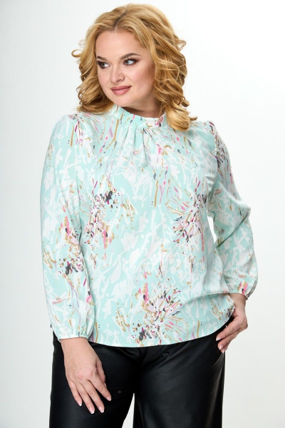 Блуза бирюзового цвета с длинными рукавами и кокеткой из вискозы Anelli 1085 бирюза - фото 1