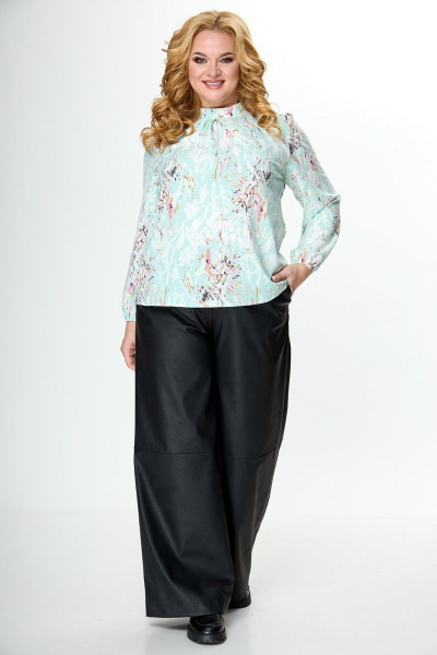 Блуза бирюзового цвета с длинными рукавами и кокеткой из вискозы Anelli 1085 бирюза - фото 2