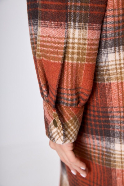 Рубашка пальтовая клетка миди с поясом на каждый день Anelli 935 красная_клетка - фото 4