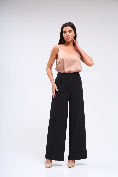 Деловые брюки-палаццо со высокой посадкой и карманами Lady Line 507 черный - фото 1