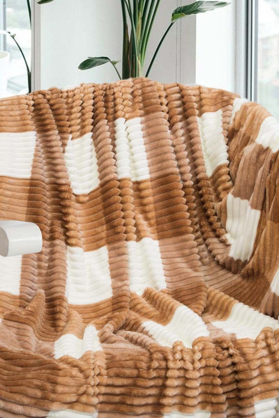 Коричневый флисовый плед 150х200 для дома АРТПОСТЕЛЬ 4001 карамель - фото 1