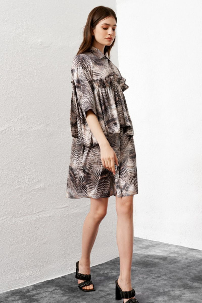 Платье из вискозы с леопардовым принтом, с рюшей и карманами Art Ribbon M3593P - фото 3