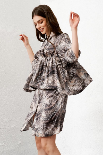 Платье из вискозы с леопардовым принтом, с рюшей и карманами Art Ribbon M3593P - фото 2