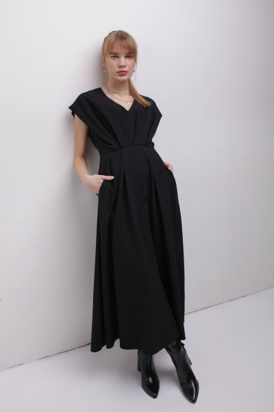 Платье из крепа с V-образным вырезом и расклешенной юбкой HELEN BIRCH Pl038 - фото 7