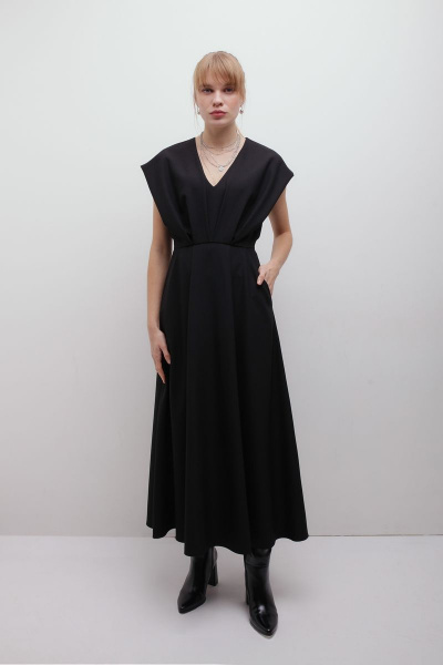 Платье из крепа с V-образным вырезом и расклешенной юбкой HELEN BIRCH Pl038 - фото 6