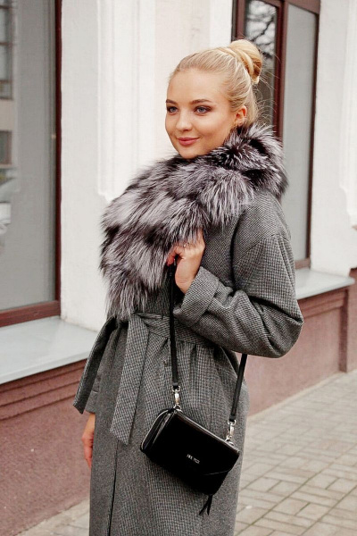 Пальто свободного силуэта из меха с поясом Мехофф Ксения110.02-36 драп - фото 3