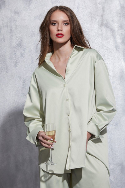 Рубашка свободного кроя с асимметричным низом из текстиля Ambera 186 лайм - фото 1