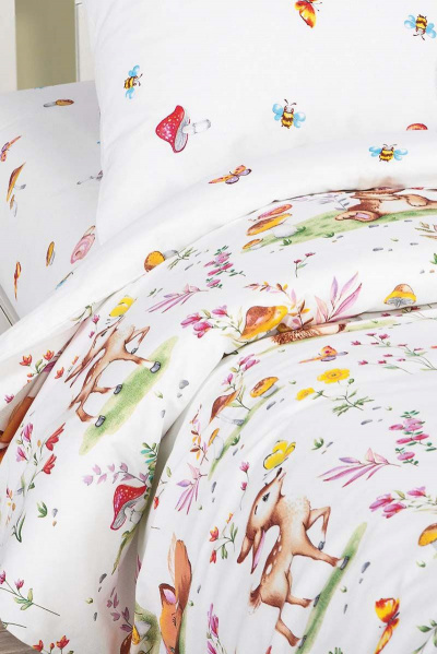 Комплект постельного белья из хлопка поплин белый Евро АРТПОСТЕЛЬ 912 лесные_друзья - фото 4