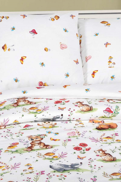 Комплект постельного белья из хлопка поплин белый Евро АРТПОСТЕЛЬ 912 лесные_друзья - фото 2