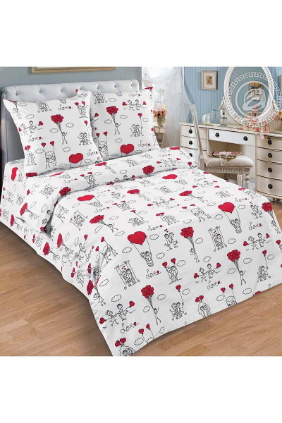 Поплинный комплект постельного белья 2-спальный Евро Белый АРТПОСТЕЛЬ 912 любовь-морковь - фото 1