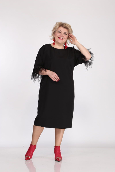 Платье нарядное полуприлегающее с швом и перьевым декором Djerza 1064 - фото 8