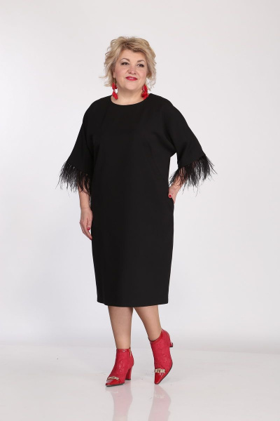 Платье нарядное полуприлегающее с швом и перьевым декором Djerza 1064 - фото 6