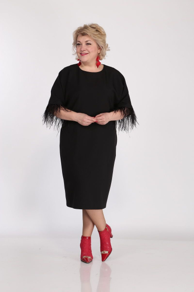 Платье нарядное полуприлегающее с швом и перьевым декором Djerza 1064 - фото 5