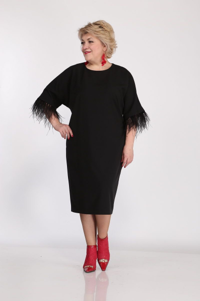 Платье нарядное полуприлегающее с швом и перьевым декором Djerza 1064 - фото 3