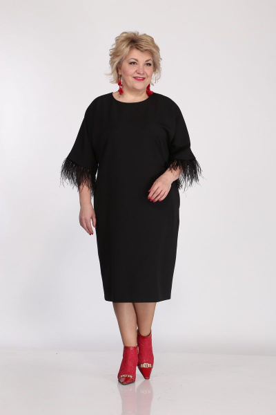 Платье нарядное полуприлегающее с швом и перьевым декором Djerza 1064 - фото 2