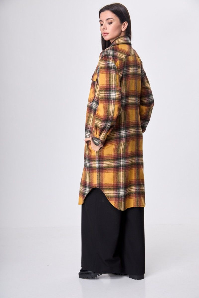 Пальто-рубашка оранжевое в клетку миди длины Anelli 935 оранжевая_клетка - фото 2