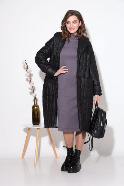 Платье из трикотажа лапша с нагрудными вытачками и воротником-стойкой Fortuna ШЖ 722 серо-фиолетовый - фото 5