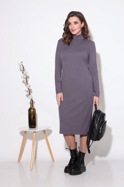Платье из трикотажа лапша с нагрудными вытачками и воротником-стойкой Fortuna ШЖ 722 серо-фиолетовый - фото 4