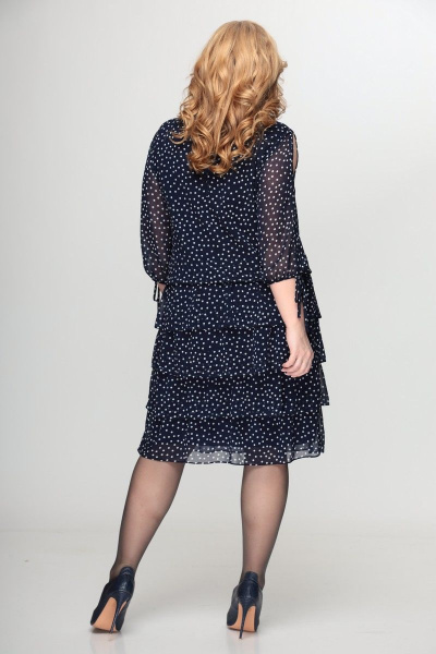 Платье из шифона с воланами и завязками в демисезон Кэтисбел 1503 синий_фон-мелкий_горох - фото 6