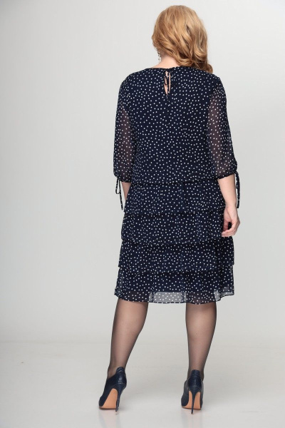 Платье из шифона с воланами и завязками в демисезон Кэтисбел 1503 синий_фон-мелкий_горох - фото 5