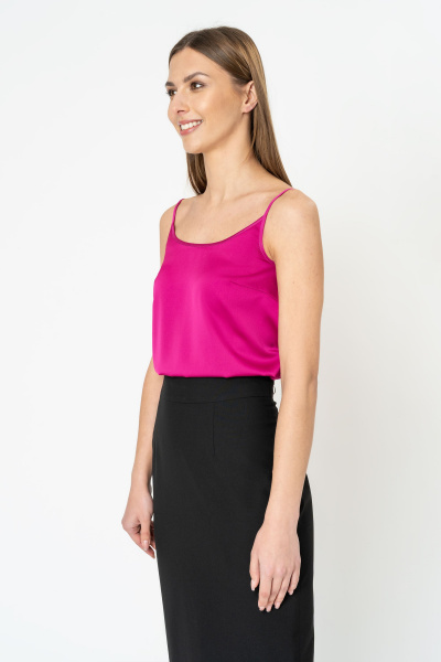Розовая атласная блуза из текстиля на каждый день Elema 2К-7812-4-170 фуксия - фото 2