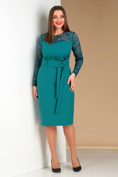 Бирюзовое нарядное платье длиной 106 см с длинным рукавом Liona Style 677 бирюза - фото 2