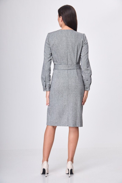 Платье деловое из текстиля с запахом и карманами Anelli 545 серый - фото 6