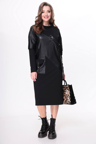 Платье из трикотажа и эко-кожи с карманами Taita plus 2136 - фото 8