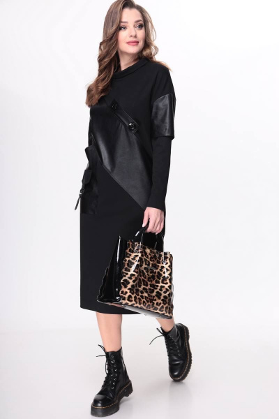 Платье из трикотажа и эко-кожи с карманами Taita plus 2136 - фото 7