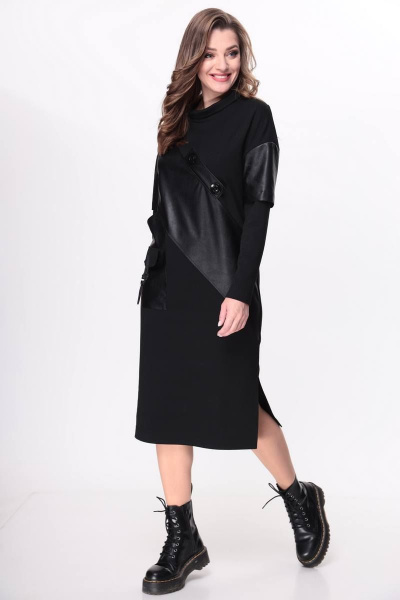 Платье из трикотажа и эко-кожи с карманами Taita plus 2136 - фото 4