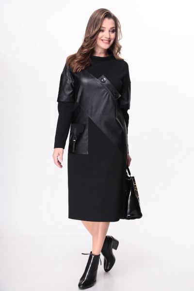 Платье из трикотажа и эко-кожи с карманами Taita plus 2136 - фото 3