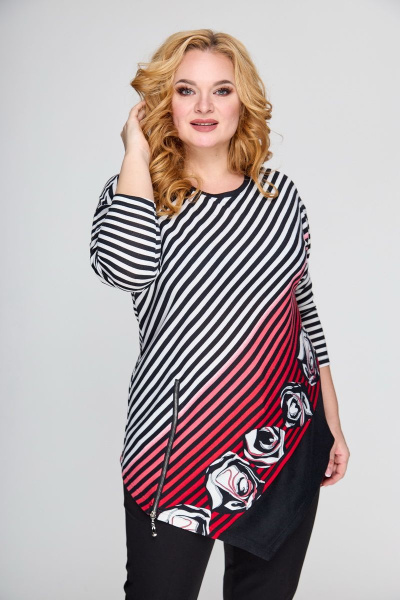 Туника полуприлегающая с длинным рукавом из вискозы БАГРЯНИЦА 5040 серо-красный - фото 5