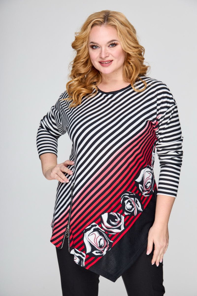 Туника полуприлегающая с длинным рукавом из вискозы БАГРЯНИЦА 5040 серо-красный - фото 4