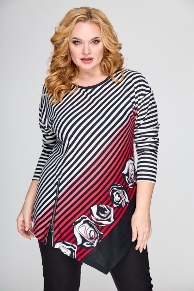 Туника полуприлегающая с длинным рукавом из вискозы БАГРЯНИЦА 5040 серо-красный - фото 3