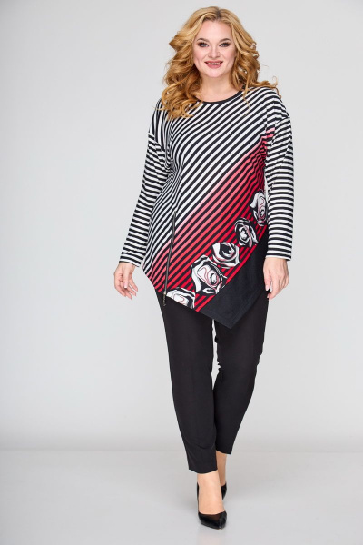 Туника полуприлегающая с длинным рукавом из вискозы БАГРЯНИЦА 5040 серо-красный - фото 2