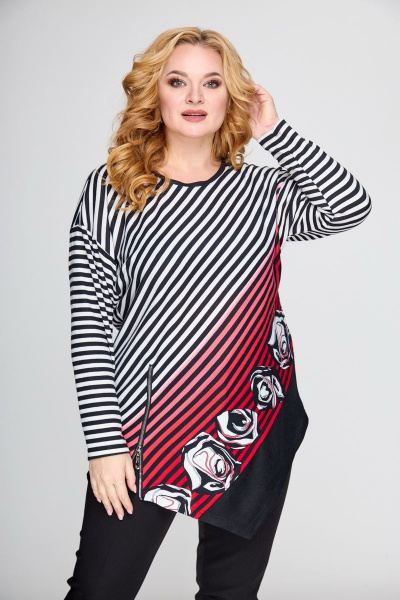 Туника полуприлегающая с длинным рукавом из вискозы БАГРЯНИЦА 5040 серо-красный - фото 1