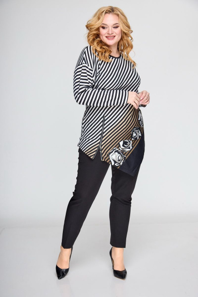 Туника из вискозы с подрезом и отделочной молнией БАГРЯНИЦА 5040 серо-коричневый - фото 4