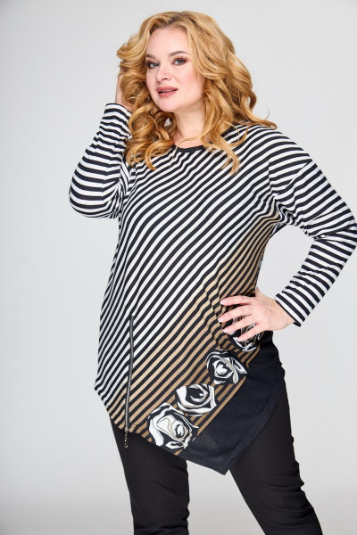 Туника из вискозы с подрезом и отделочной молнией БАГРЯНИЦА 5040 серо-коричневый - фото 1