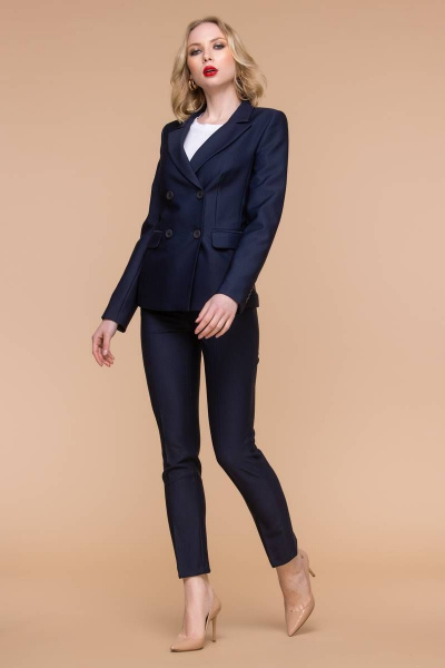 Синий костюм из вискозы полуприлегающий с двубортным жакетом Domna 16067 темно-синий - фото 4
