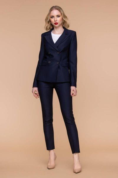 Синий костюм из вискозы полуприлегающий с двубортным жакетом Domna 16067 темно-синий - фото 1