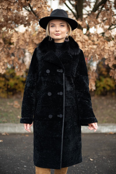 Пальто из овчины астраган двубортное с английским воротником Мехофф Линия830.12-25 черный - фото 2