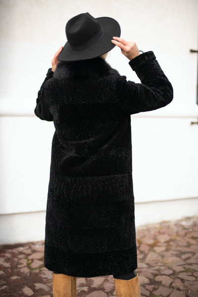 Пальто из овчины астраган двубортное с английским воротником Мехофф Линия830.12-25 черный - фото 6