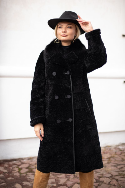Пальто из овчины астраган двубортное с английским воротником Мехофф Линия830.12-25 черный - фото 5