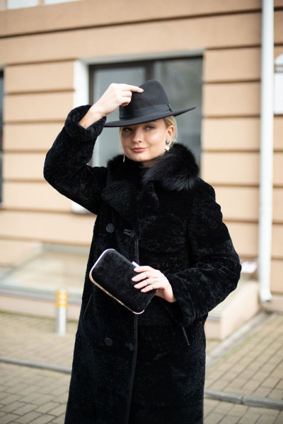 Пальто из овчины астраган двубортное с английским воротником Мехофф Линия830.12-25 черный - фото 4