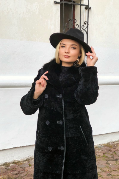 Пальто из овчины астраган двубортное с английским воротником Мехофф Линия830.12-25 черный - фото 3
