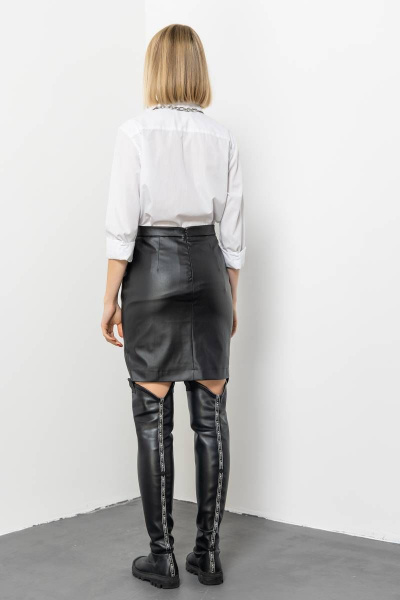 Мини-карандаш из экокожи с разрезом для делового образа Domna 71116 черный(164) - фото 4