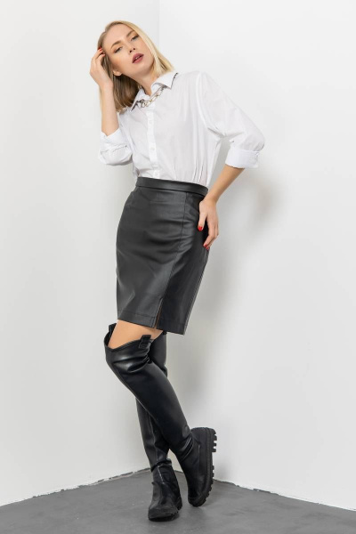 Мини-карандаш из экокожи с разрезом для делового образа Domna 71116 черный(164) - фото 7